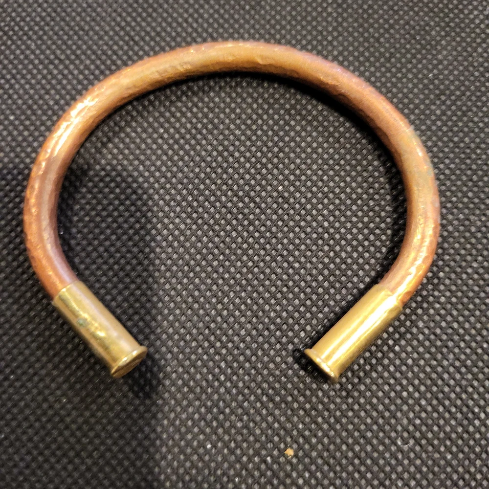 Solid Copper Hand Hammered Cuff Bracelet w/ Brass Bullet Casing Ends Sig…